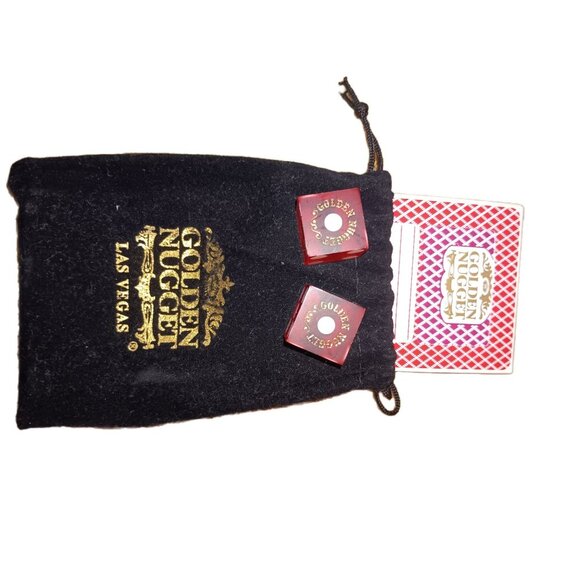Vintage Golden Nugget Casino Dice & Playing Cards with Black Drawstring Bag – La - Picture 2 of 4